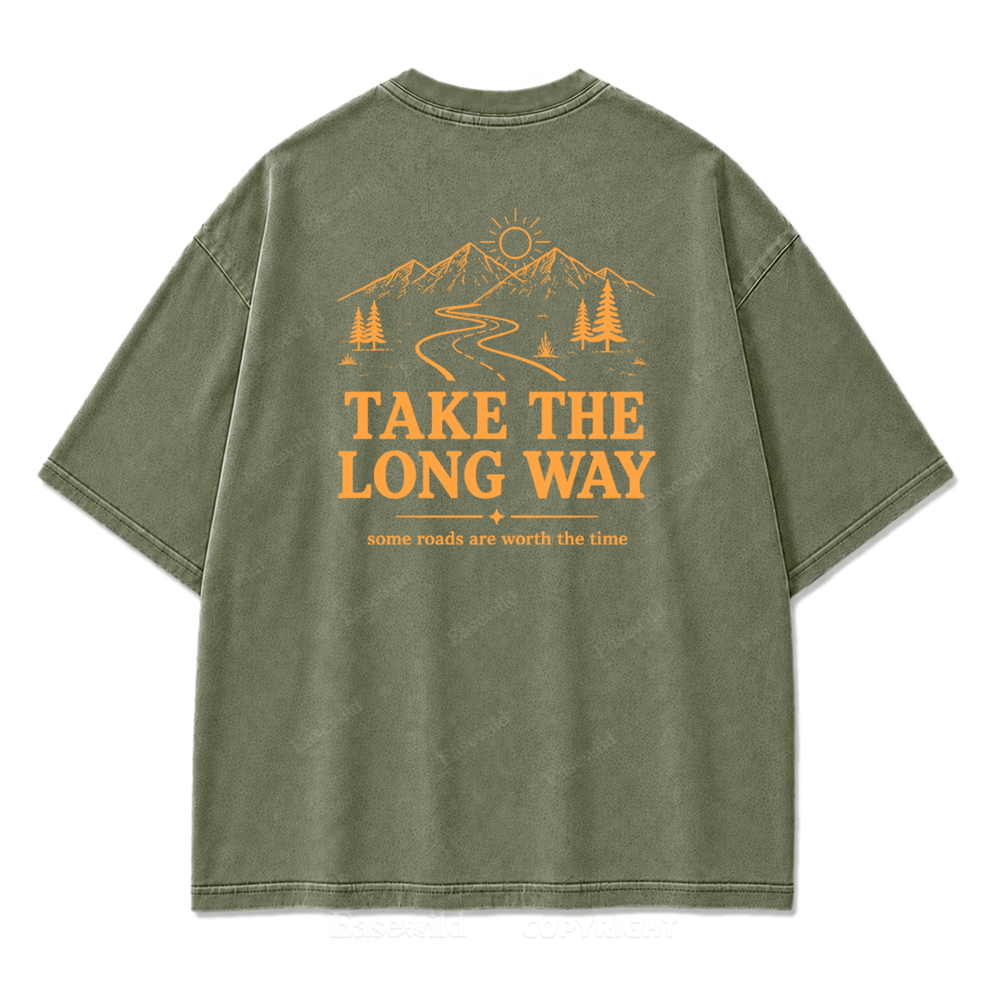 Take the Long Way Mountain Washed Print Tee