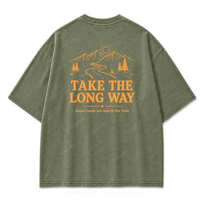 Take the Long Way Mountain Washed Print Tee