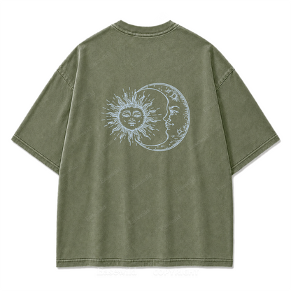 Sun and Moon Eclipse Celestial Washed Print Tee