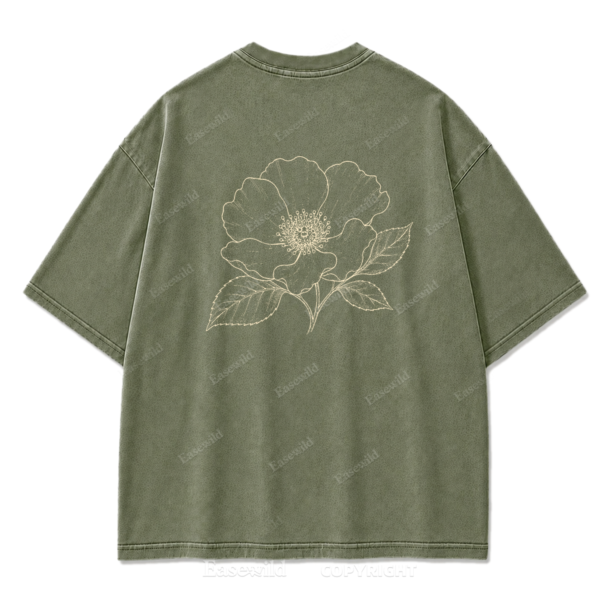 Blue Line Flower Washed Print T-Shirt