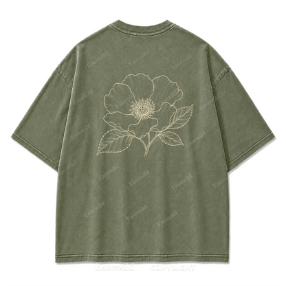 Blue Line Flower Washed Print T-Shirt