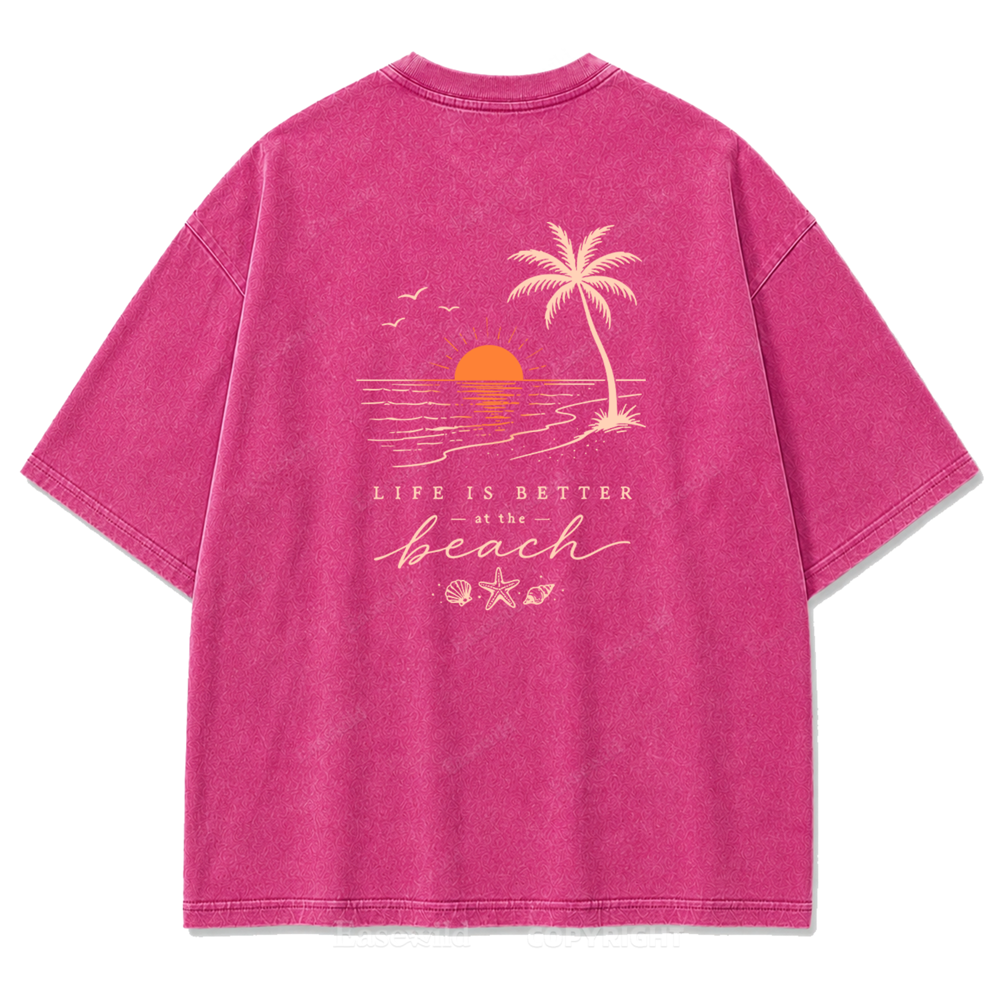 T-Shirt mit gewaschenem Aufdruck „Life Is Better at the Beach“