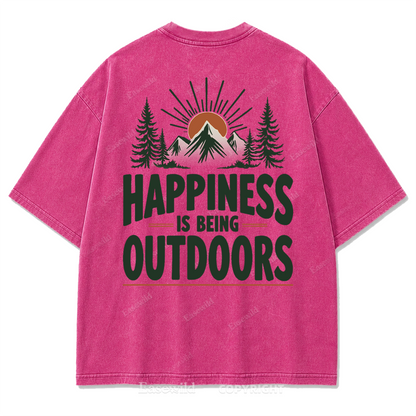 Happiness Lives Outside Washed Print Tee