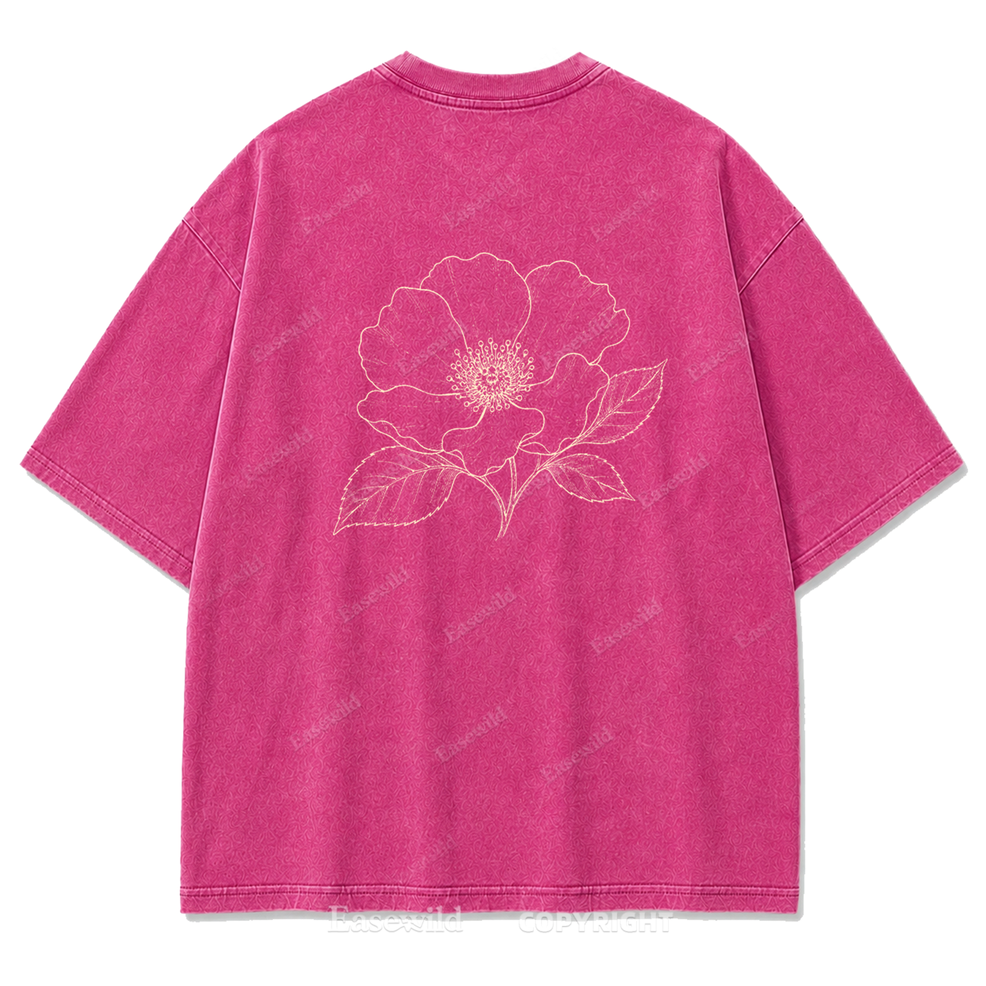 Blue Line Flower Washed Print T-Shirt