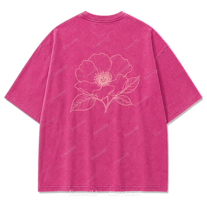 Blue Line Flower Washed Print T-Shirt