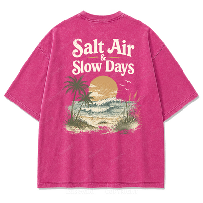 Salzige Luft und ruhige Tage Washed Print T-Shirt