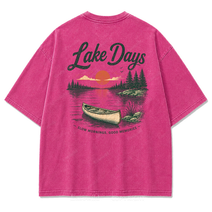 Lake Days Slow Mornings Graphic Washed T-Shirt