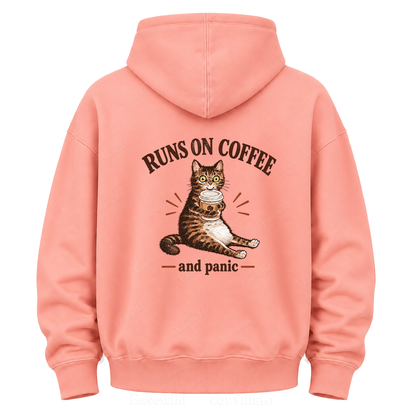 Runs On Coffee And Panic Tabby Cat Graphic Hoodie