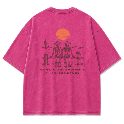 Cowboy-Skelett Used-Look T-Shirt