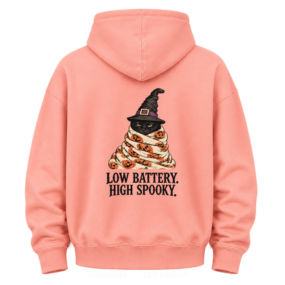 Low Battery High Spooky Black Cat Halloween Graphic Hoodie