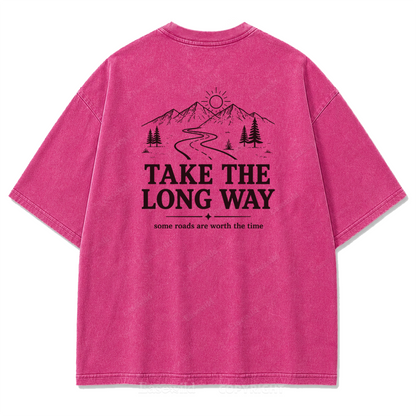 Take the Long Way Mountain Washed Print Tee
