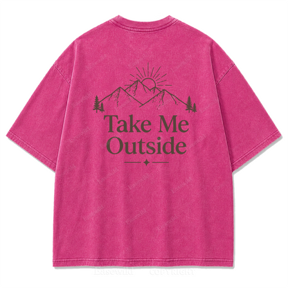 Take Me Outside Minimalist Mountain Washed Print Tee