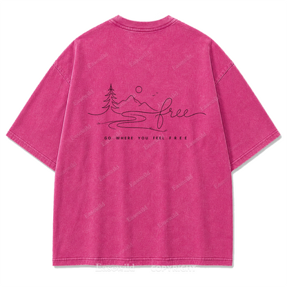 Go Where You Feel Free Mountain Washed Print Tee