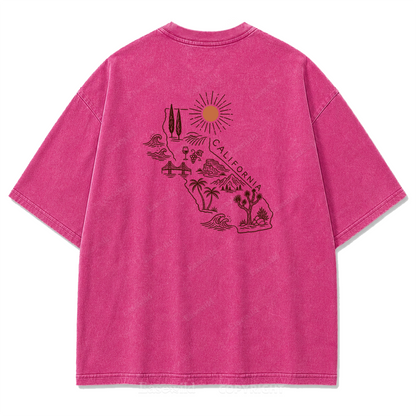 T-Shirt mit Kalifornien-Umriss in verwaschenem Druck