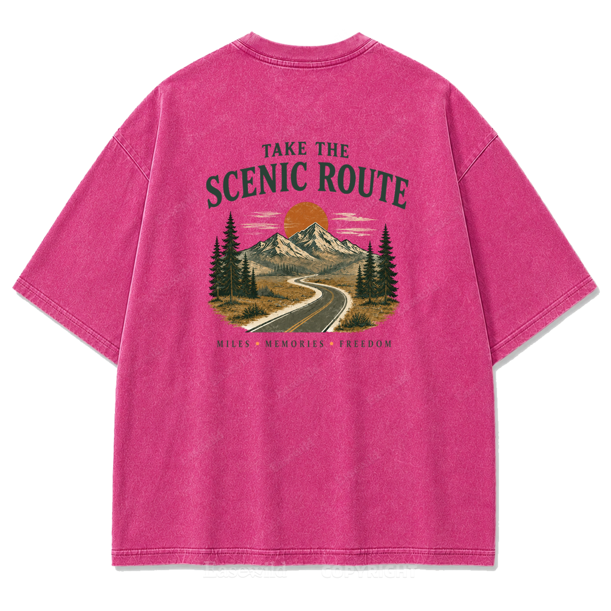 T-Shirt mit gewaschenem Print „Wo die Panoramaroute Meilen in Erinnerungen verwandelt“