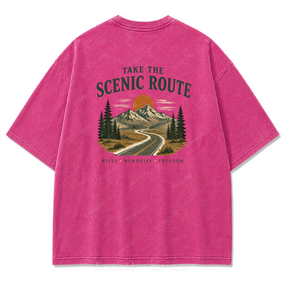 T-Shirt mit gewaschenem Print „Wo die Panoramaroute Meilen in Erinnerungen verwandelt“
