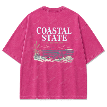 Coastal State Ocean Shore Washed Print Tee