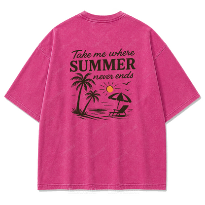 Summer Never Ends T-Shirt mit Strand-Print-Waschung