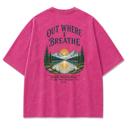 T-Shirt „Out Where I Breathe“ mit gewaschenem Print