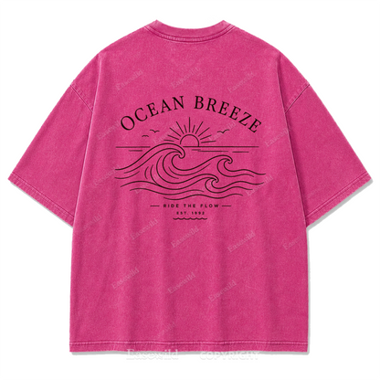 Ocean Breeze Ride The Flow Graphic Washed T-Shirt