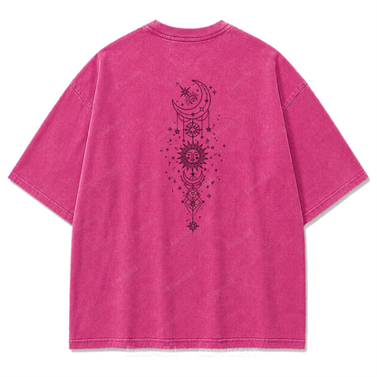 Himmlische Harmonie Sonne Mond Washed Print T-Shirt