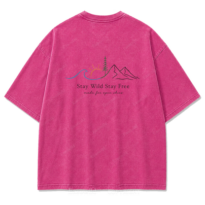 Stay Wild Stay Free Horizon Washed Print Tee