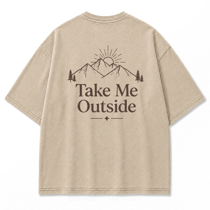 Take Me Outside Minimalist Mountain Washed Print Tee