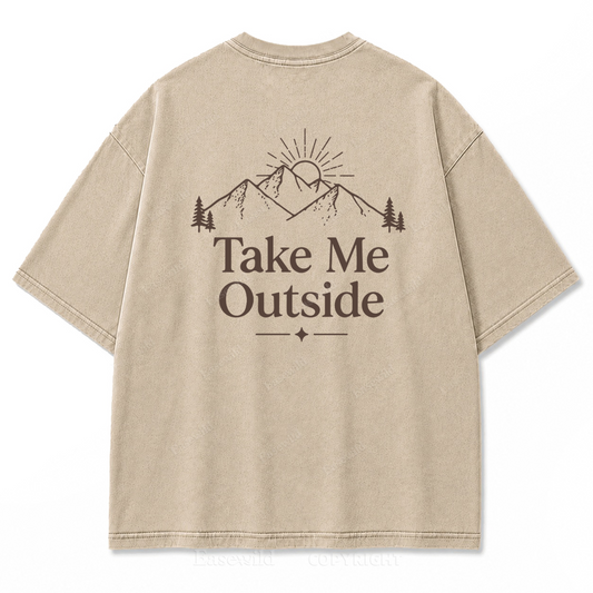 Take Me Outside Minimalist Mountain Washed Print Tee