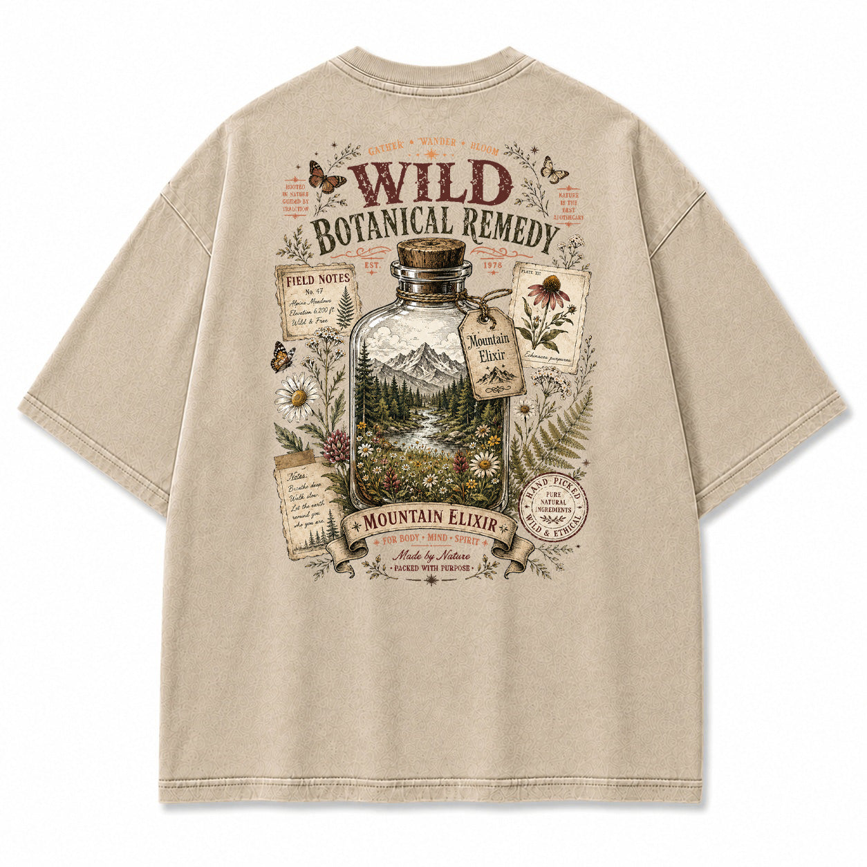 Mountain Elixir Botanical Bottle Graphic T-Shirt