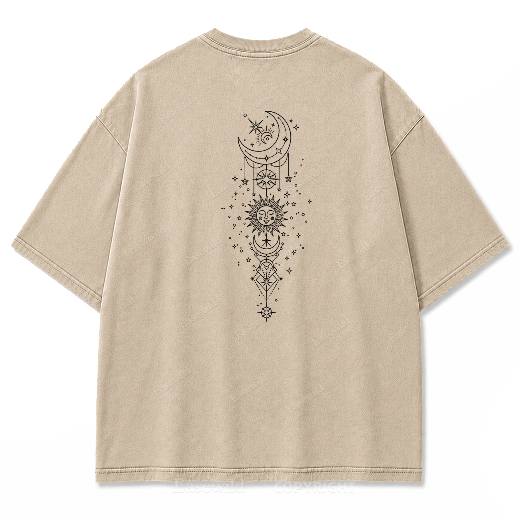 Himmlische Harmonie Sonne Mond Washed Print T-Shirt