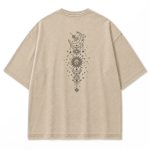 Himmlische Harmonie Sonne Mond Washed Print T-Shirt