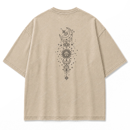 Celestial Harmony Sun Moon Washed Print Tee