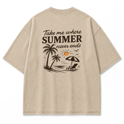 Summer Never Ends T-Shirt mit Strand-Print-Waschung