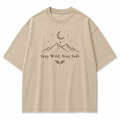 Stay Wild Stay Soft Mountain Moon Graphic T-Shirt