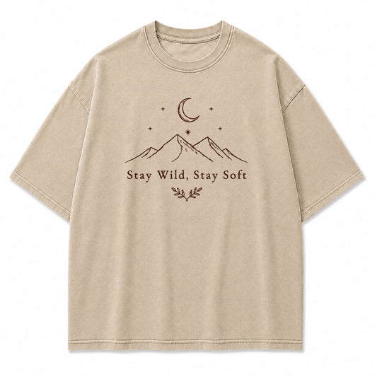 Stay Wild Stay Soft Mountain Moon Graphic T-Shirt