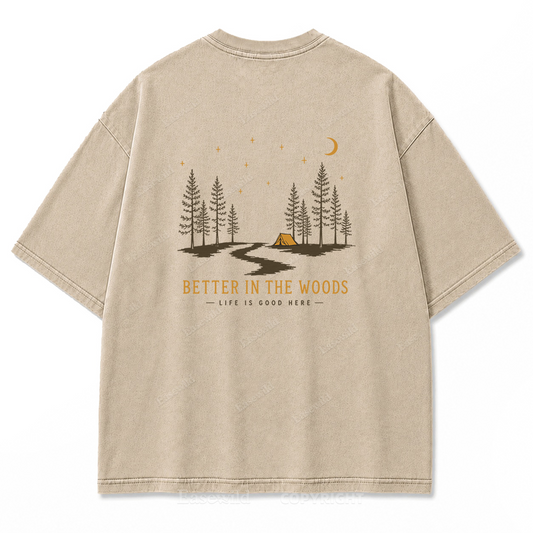 Better in the Woods Camping Washed Print Tee