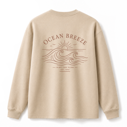 Ocean Breeze Wave Washed Graphic Long Sleeve Tee