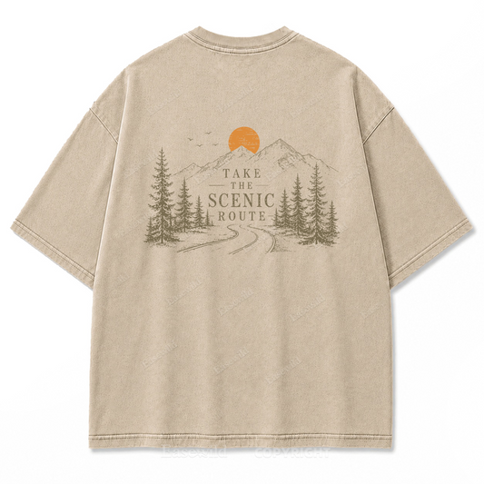 Take The Scenic Route Minimal Washed Print Tee