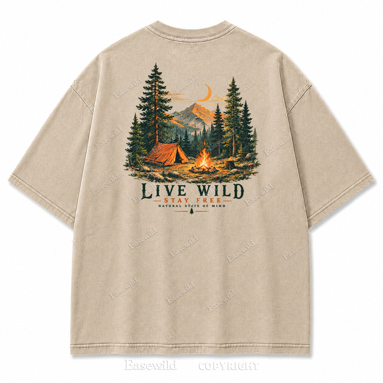 Live Wild Stay Free Vintage Camping PrintTee