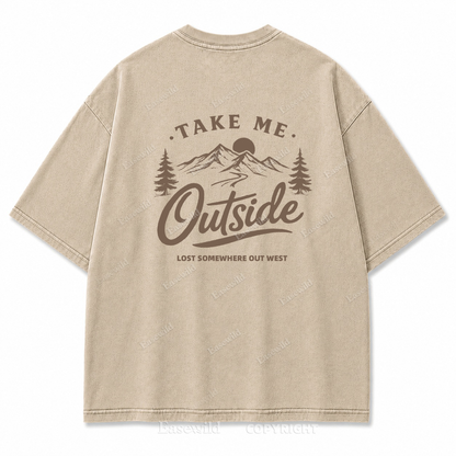 Take Me Outside Vintage Outdoor Washed Back Print Tee