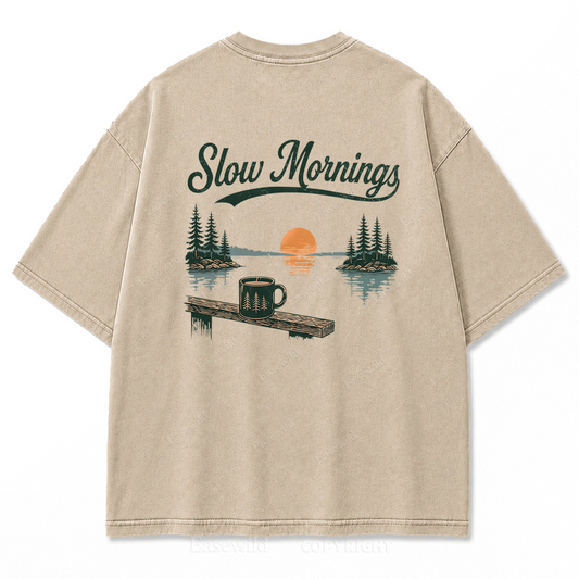 Slow Mornings by the Lake Washed Print Tee