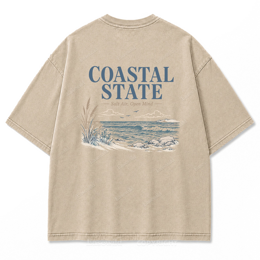 Coastal State Ocean Shore Washed Print Tee
