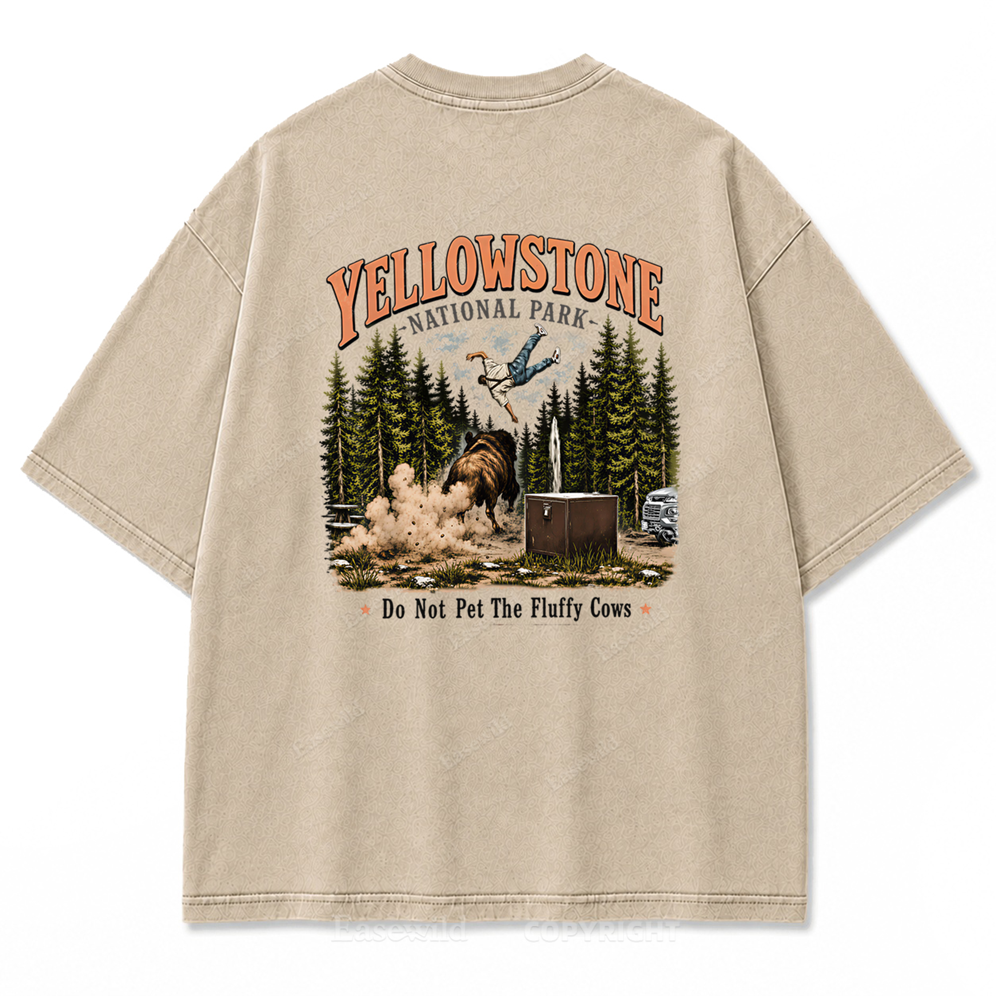 Yellowstone National Park Fluffy Cows Graphic Washed T-Shirt