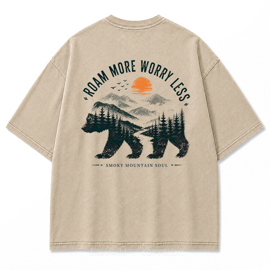Roam More Worry Less Washed Back Print Tee