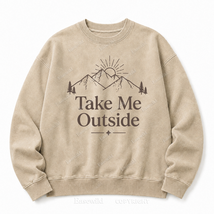 Take Me Outside Front Graphic Washed Crewneck