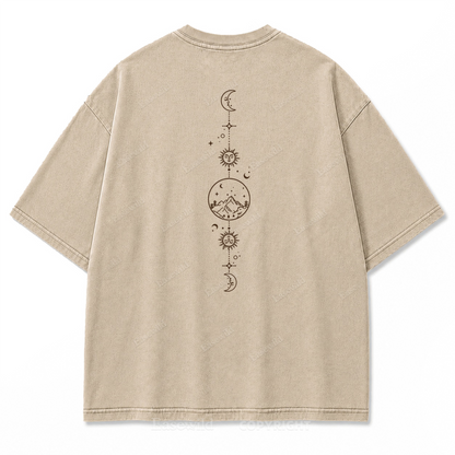 Celestial Balance Mountain Moon Washed Print Tee