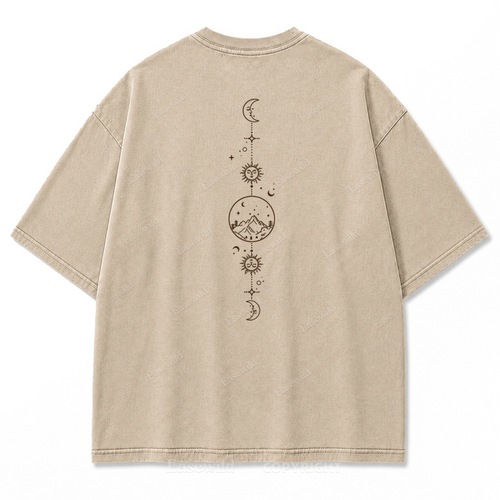 Celestial Balance Mountain Moon Washed Print Tee
