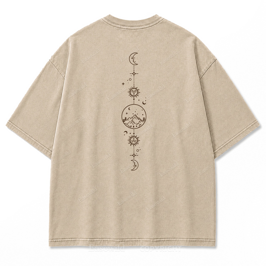 Celestial Balance Mountain Moon Washed Print Tee