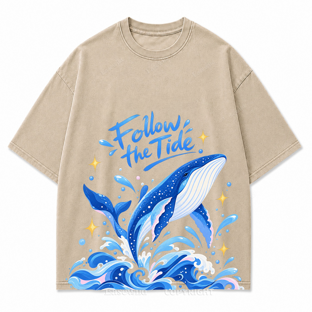 "Follow the Tide" Whale & Ocean Washed Graphic T-Shirt