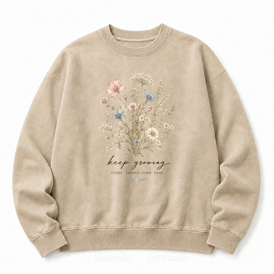 Keep Growing Front Graphic Washed Crewneck